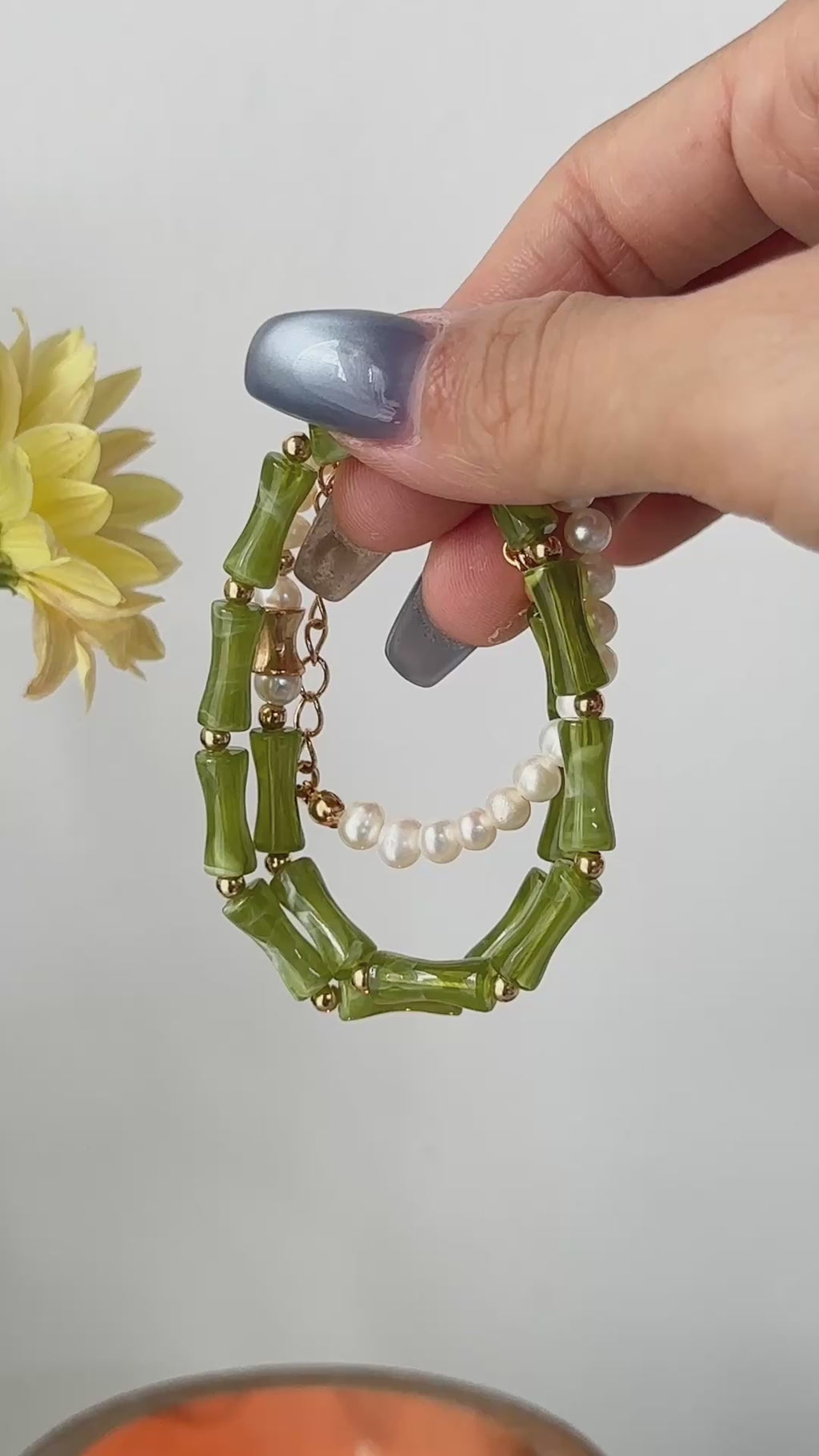 925 Sterling Silver Bamboo Pearl Resin Stone Necklace product video D0533-2_影片_1