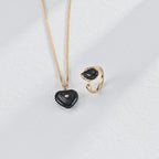 925 Sterling Silver Black Enamel Heart Pendant Necklace