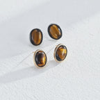 925 Sterling Silver Tiger's Eye Stud Earrings