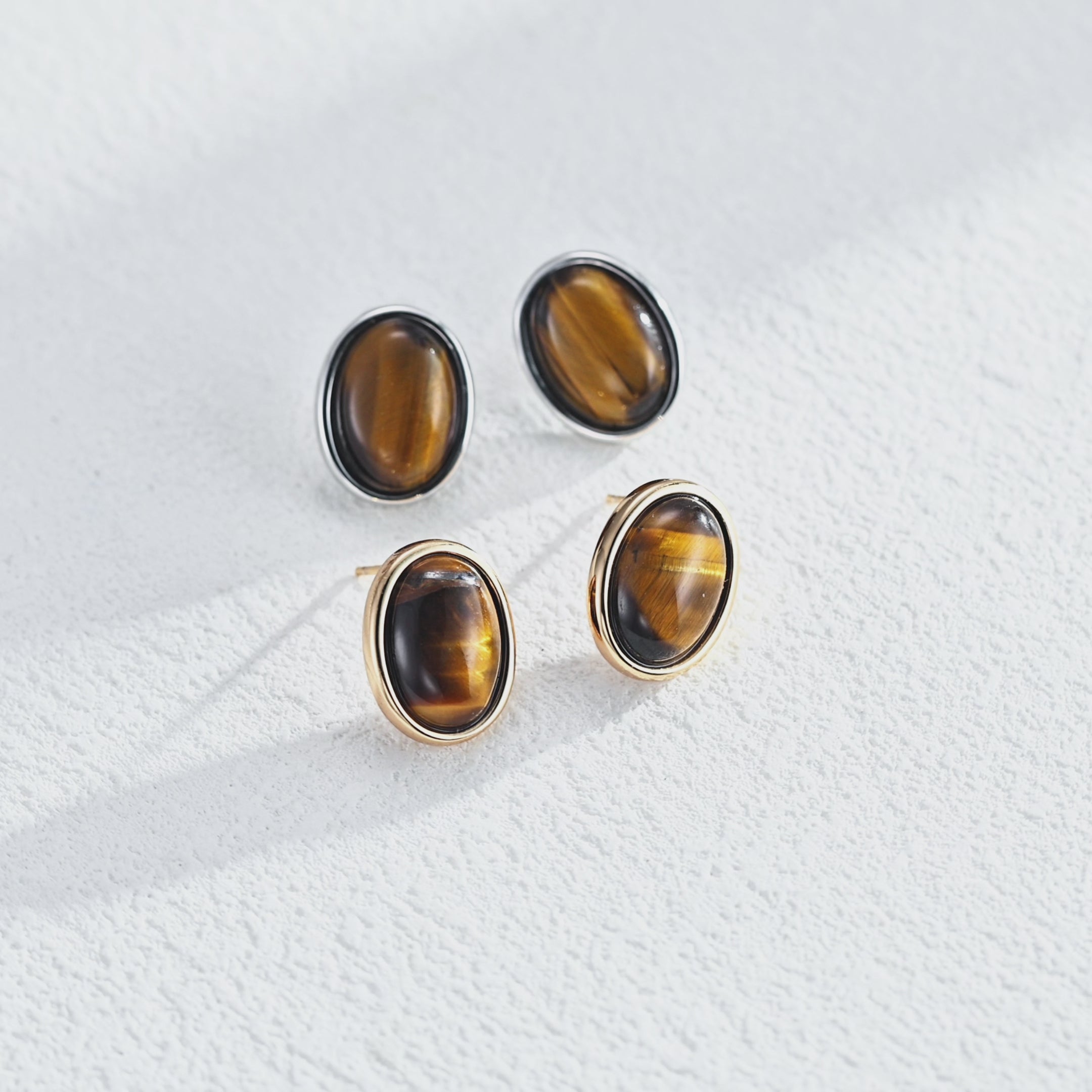 925 Sterling Silver Tiger's Eye Stud Earrings