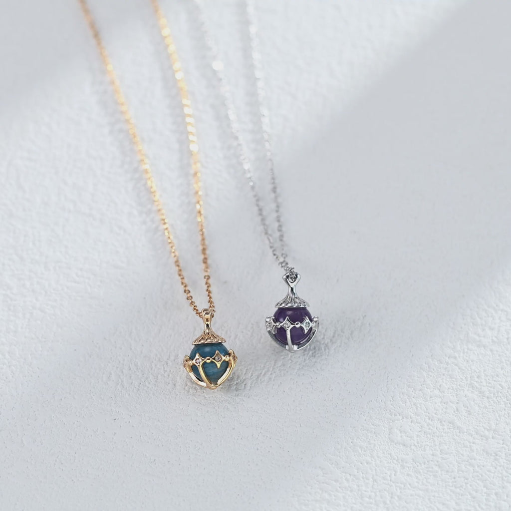 925 Sterling Silver Amethyst and Blue Sandstone Lucky Star Pendant Necklace