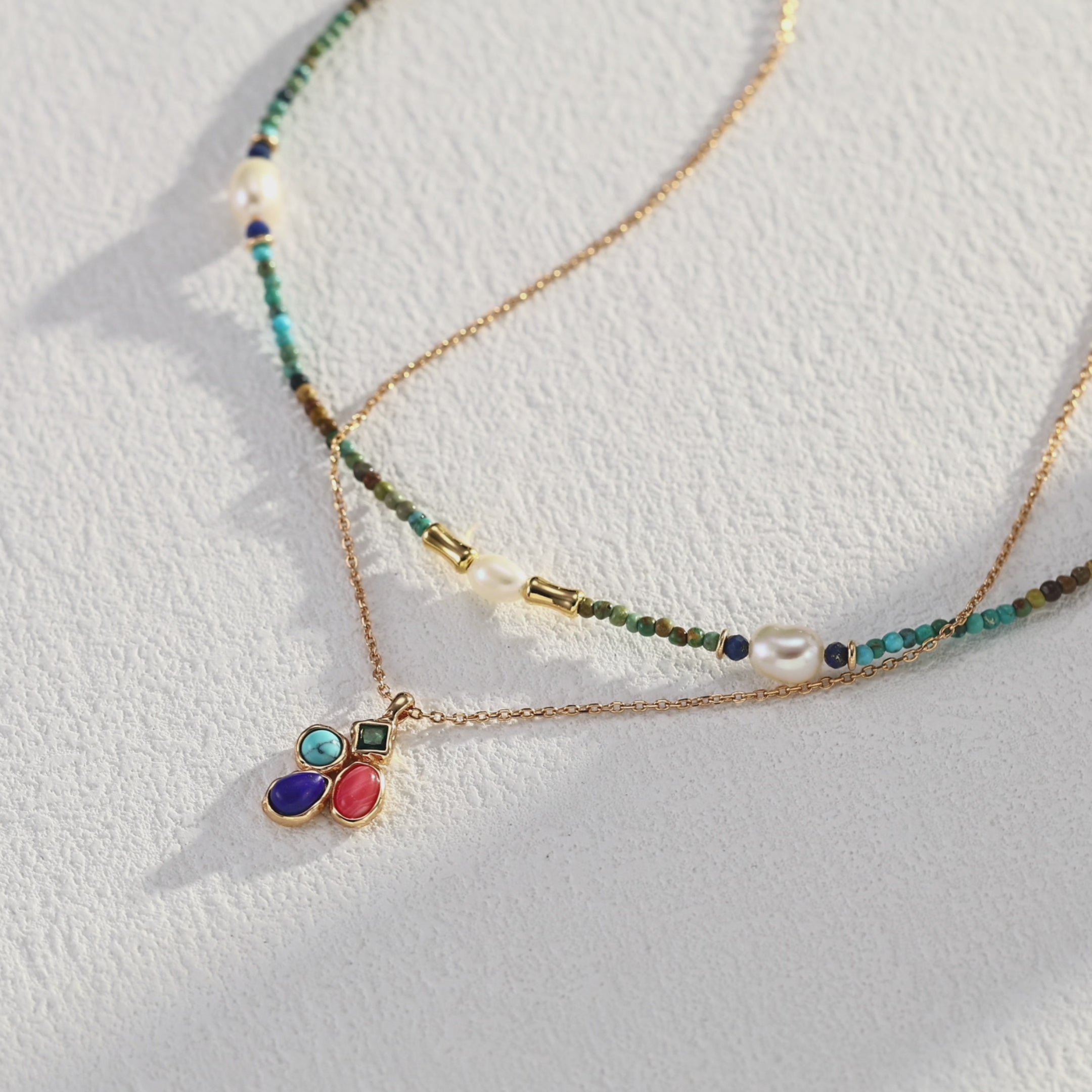 925 Sterling Silver Vintage Pearl, Lapis Lazuli and Turquoise Necklace product video D0625_影片_1