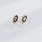 925 Sterling Silver Pearl and Enamel Vintage-Inspired Earrings