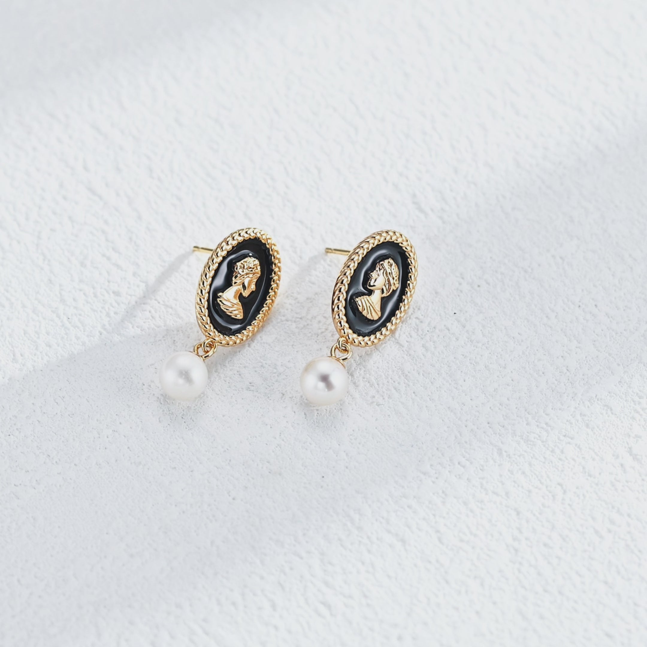 925 Sterling Silver Pearl and Enamel Vintage-Inspired Earrings