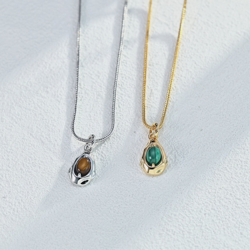 925 Sterling Silver Malachite Tiger’s Eye Pendant Necklace product video D0602_影片_1