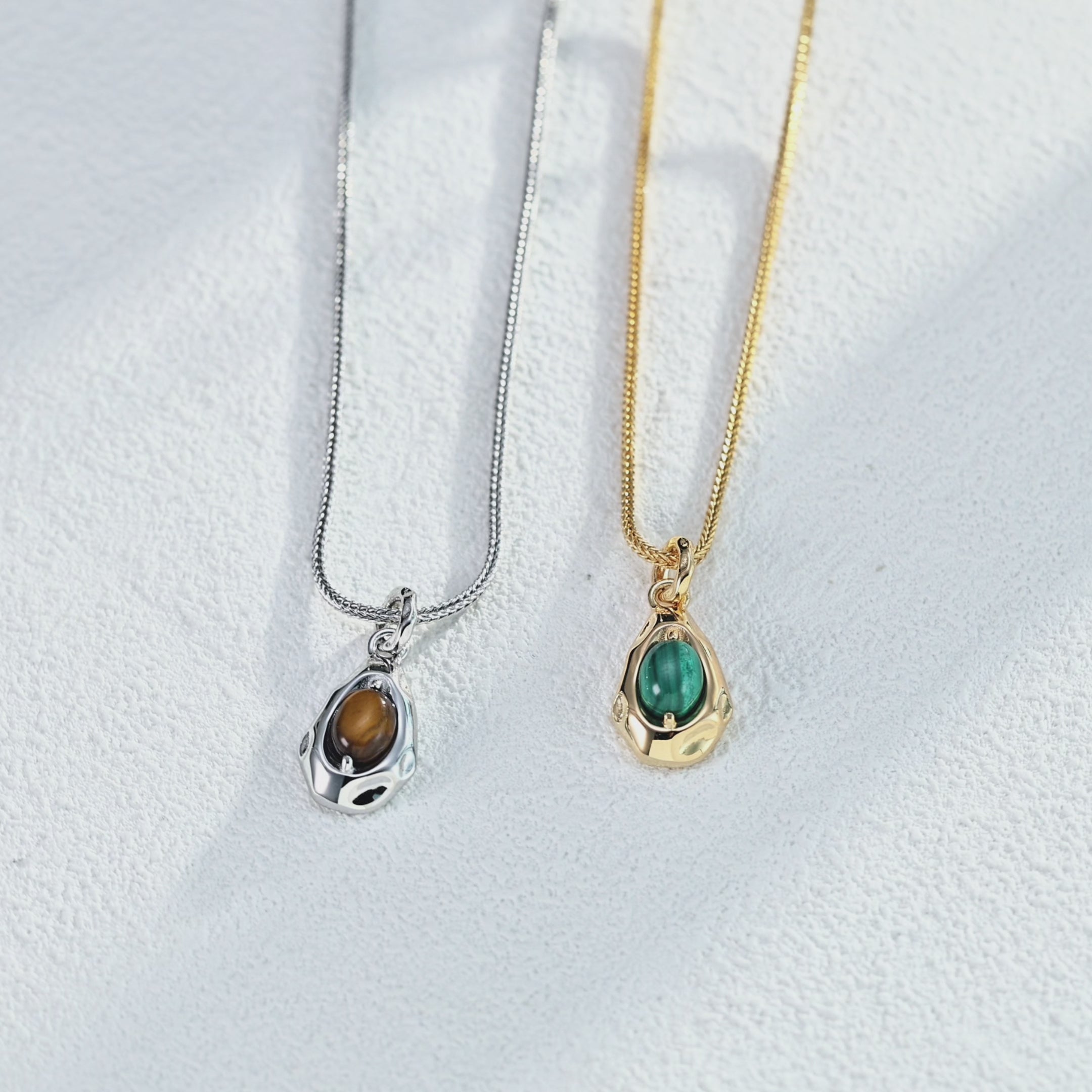 925 Sterling Silver Malachite Tiger’s Eye Pendant Necklace product video D0602_影片_1