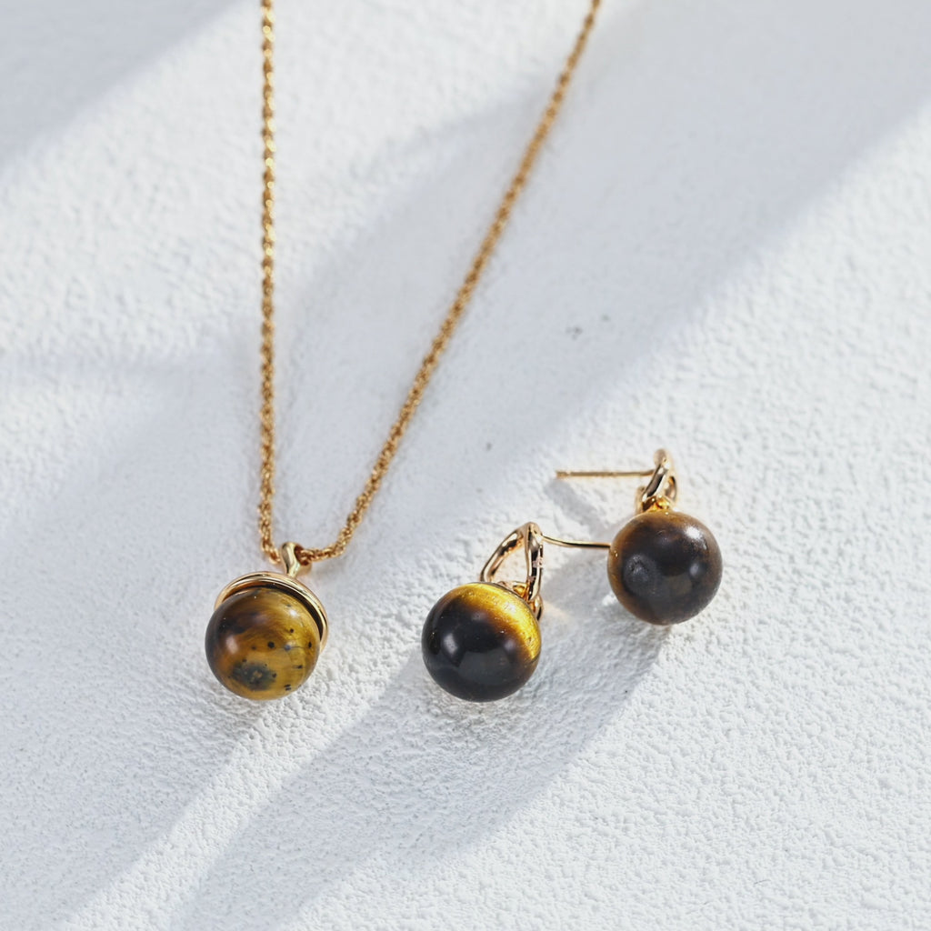 925 Sterling Silver Natural Tiger’s Eye Earrings product video E01288-2_影片_1