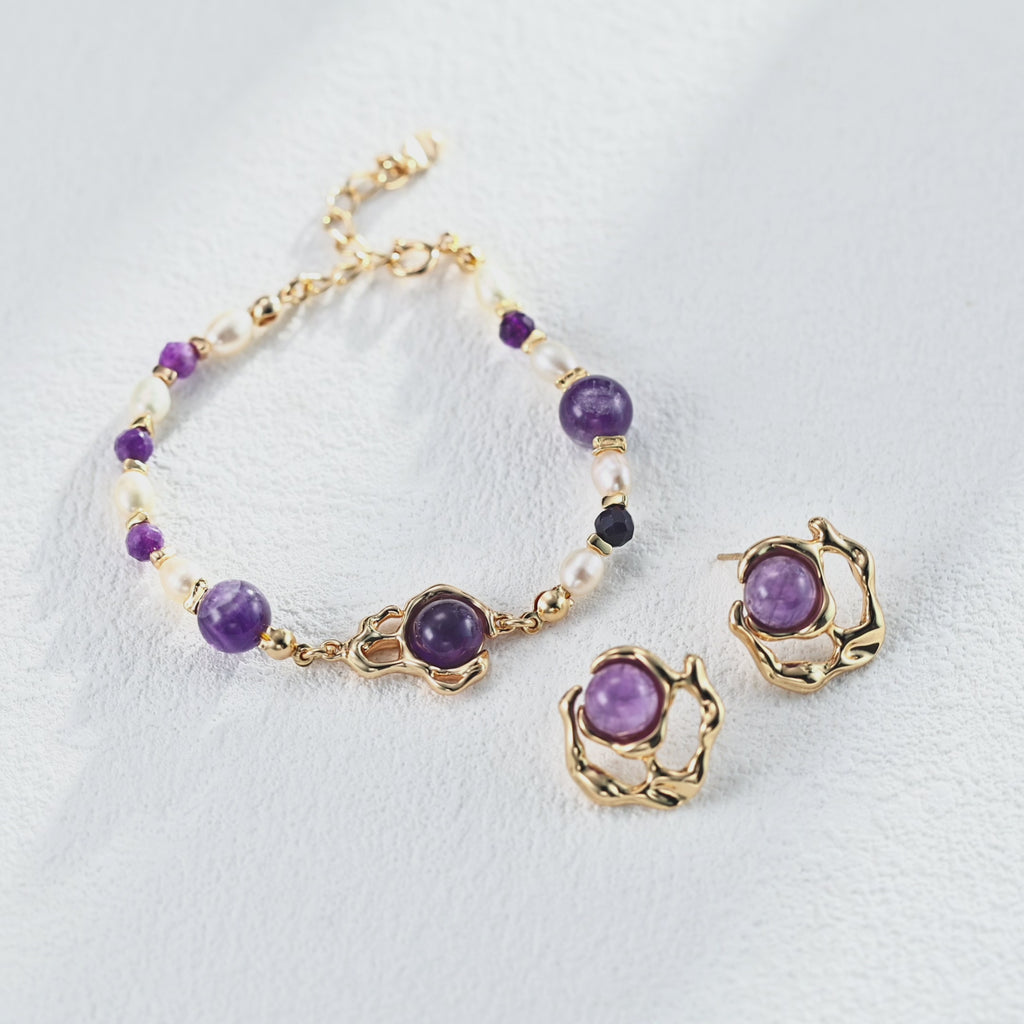 925 Sterling Silver Amethyst and Pearl Vintage-Inspired Bracelet