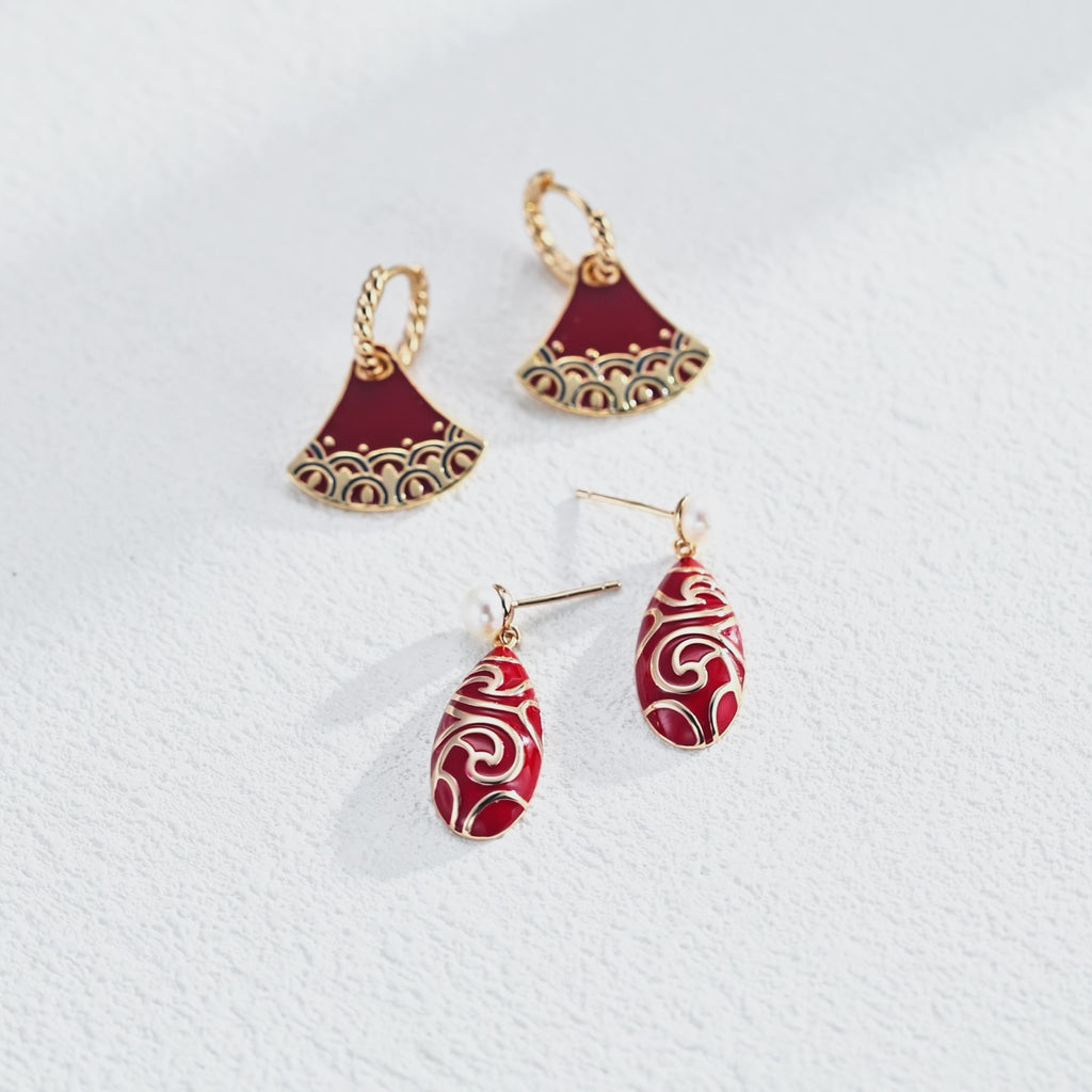 925 Sterling Silver Pearl and Enamel Vintage-Inspired Earrings