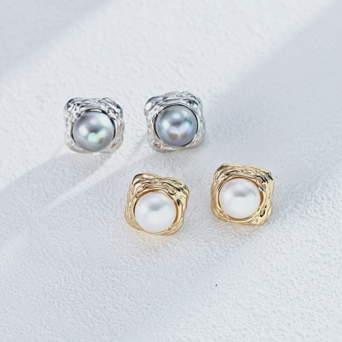 925 Sterling Silver Pearl Grey-White Pearl Earrings product video E01166_影片_1