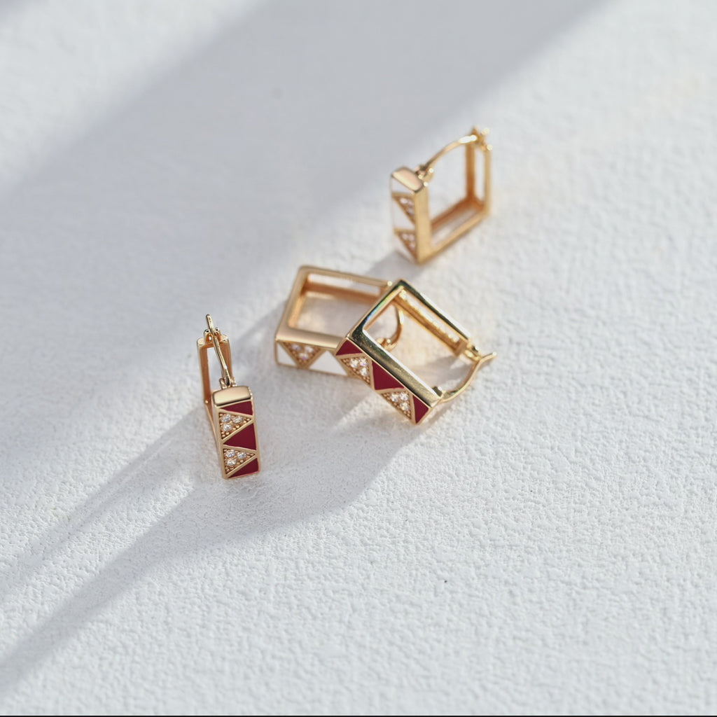 925 Sterling Silver Enamel and Cubic Zirconia Geometric Earrings