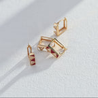 925 Sterling Silver Enamel and Cubic Zirconia Geometric Earrings