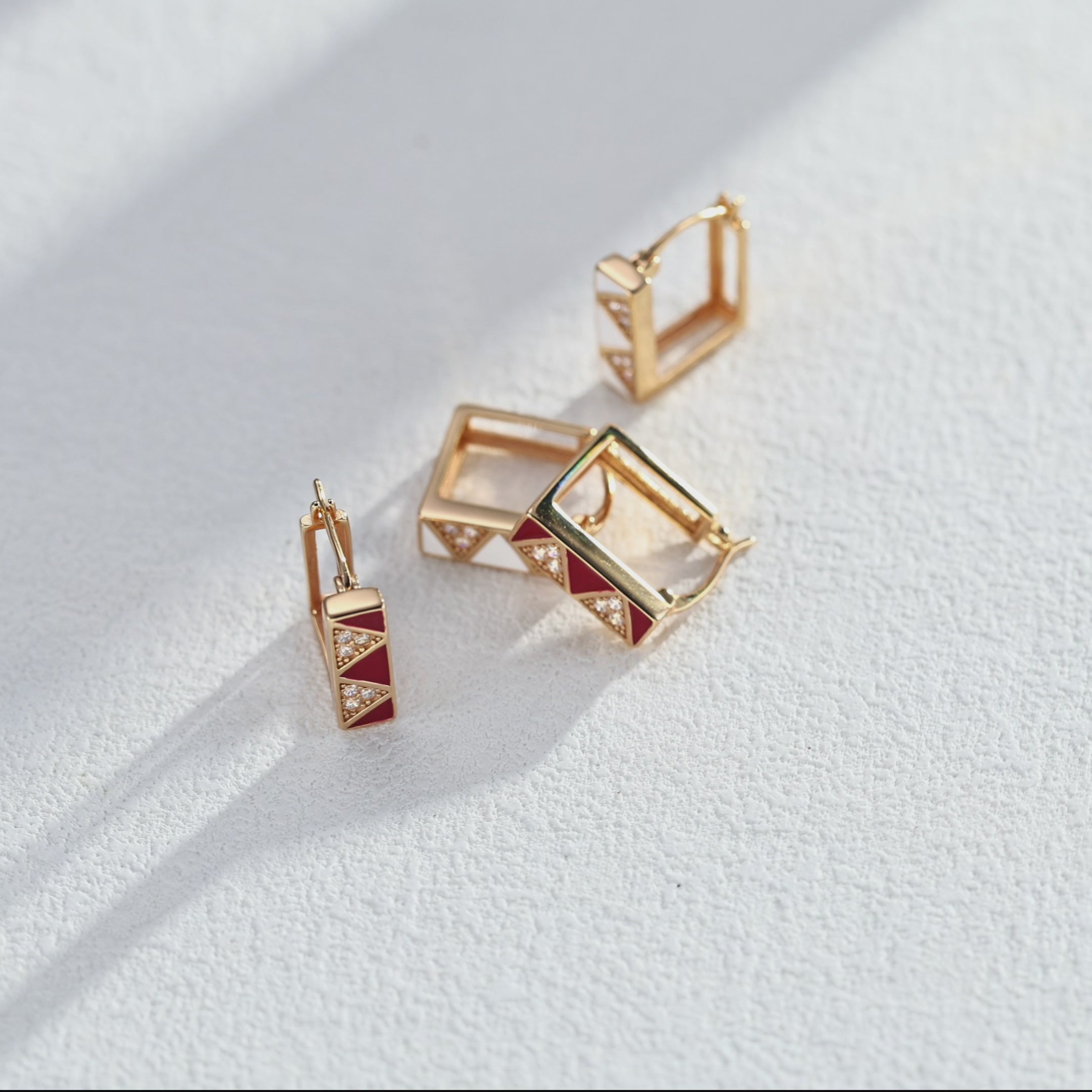 925 Sterling Silver Enamel and Cubic Zirconia Geometric Earrings