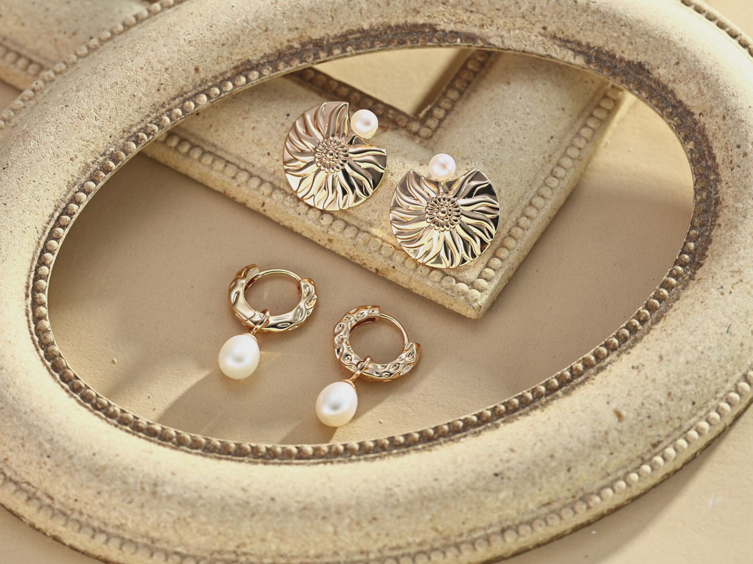 925 Sterling Silver Woodgrain Pearl Drop Earrings product video E01239_影片_1