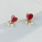 925 Sterling Silver Heart Drip Glaze and Freshwater Pearl Earrings product video E01285-2_影片_1