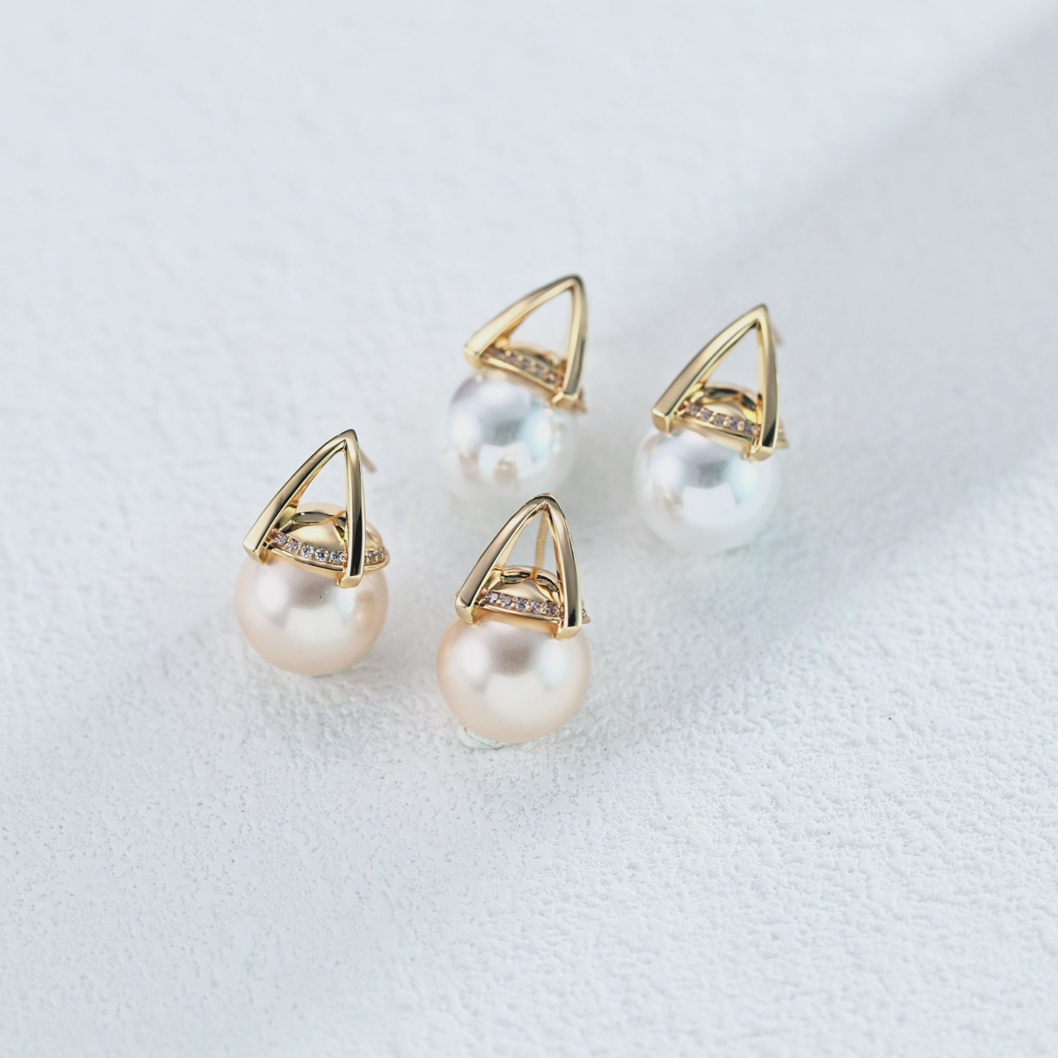 925 Sterling Silver Geometric Frame Faux Pearl Drop Earrings — Pink / White