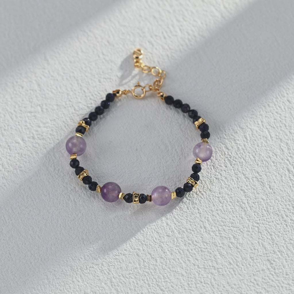 925 Sterling Silver Amethyst and Blue Sandstone Vintage-Inspired Bracelet