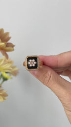925 Sterling Silver Enamel Faux Pearl Cubic Zirconia Ring product video J0258-2_影片_1