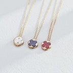 925 Sterling Silver Clover Pendant Necklace with Lapis Lazuli, Mother of Pearl or Agate