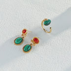 925 Sterling Silver Vintage Malachite and Red Agate Earrings product video E01265-2_影片_1