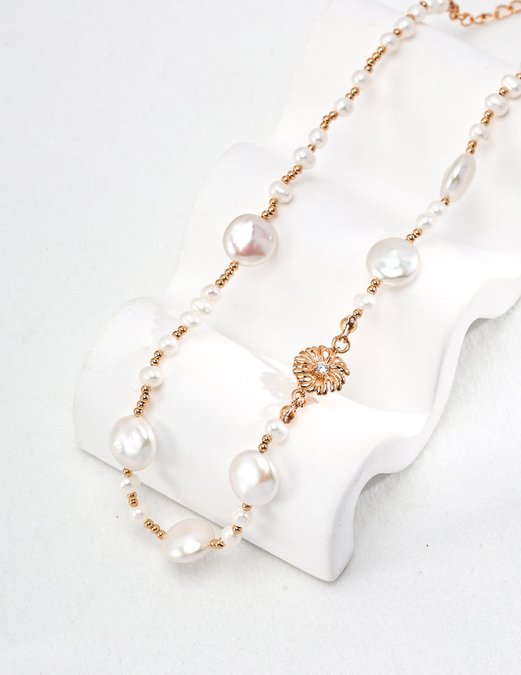 925 Sterling Silver Natural Pearl and Cubic Zirconia Necklace