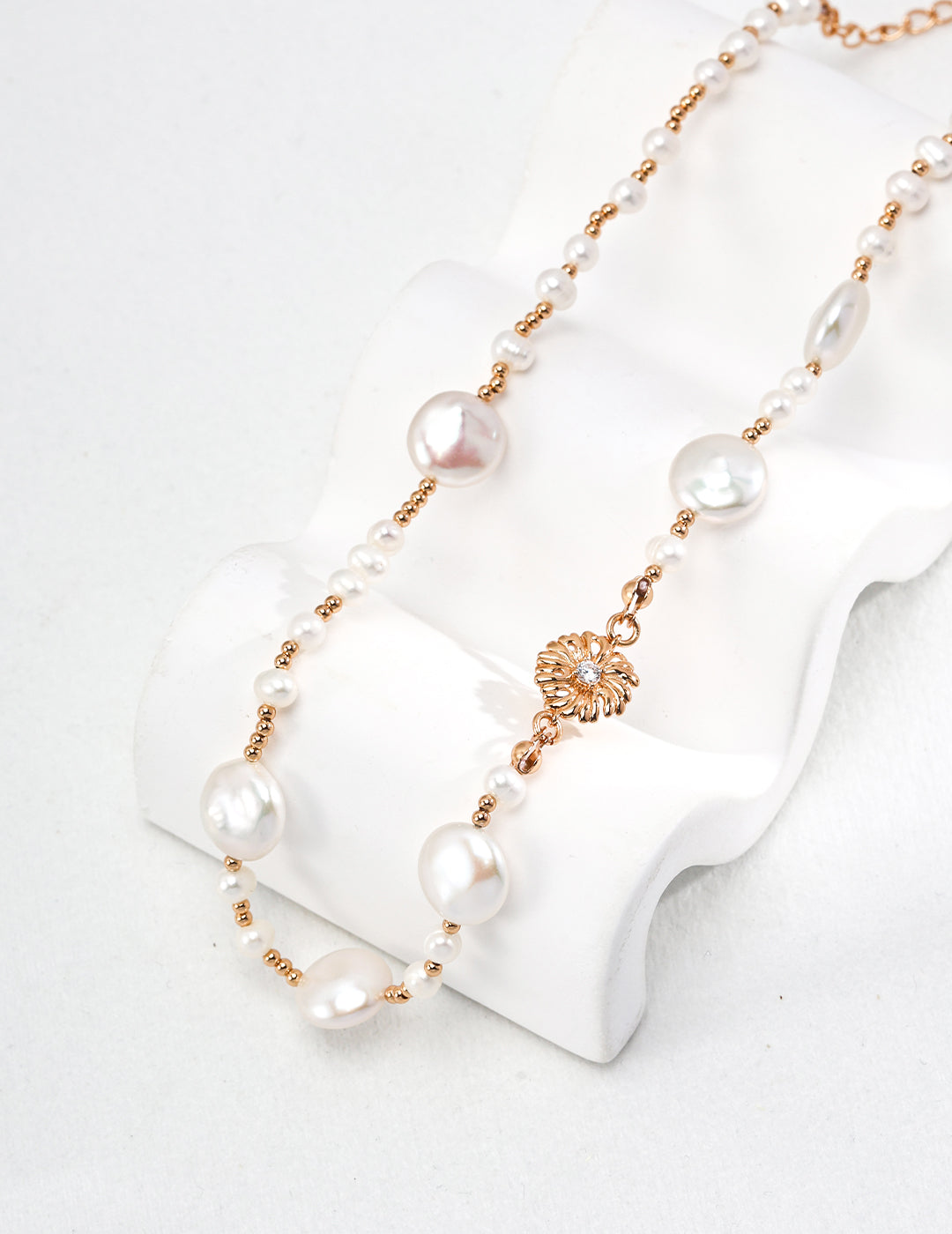 925 Sterling Silver Natural Pearl and Cubic Zirconia Necklace