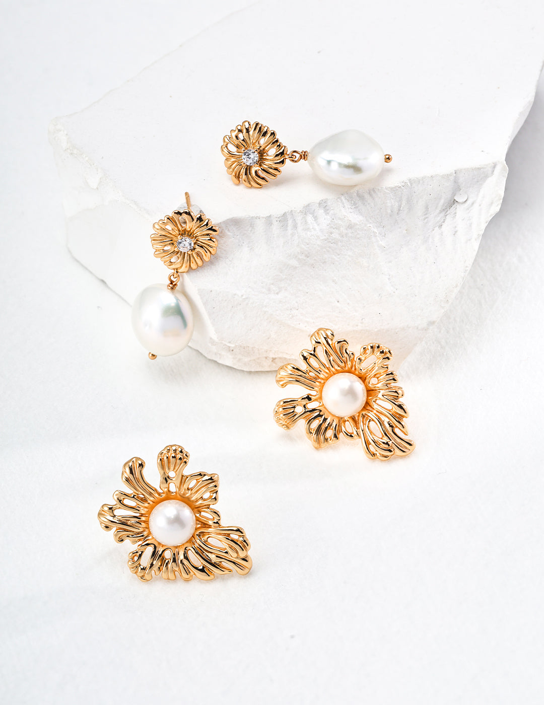 925 Sterling Silver Pearl and Cubic Zirconia Floral Drop Earrings