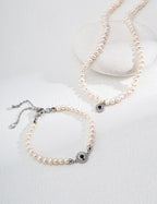 925 Sterling Silver Pearl and Agate Adjustable Bracelet