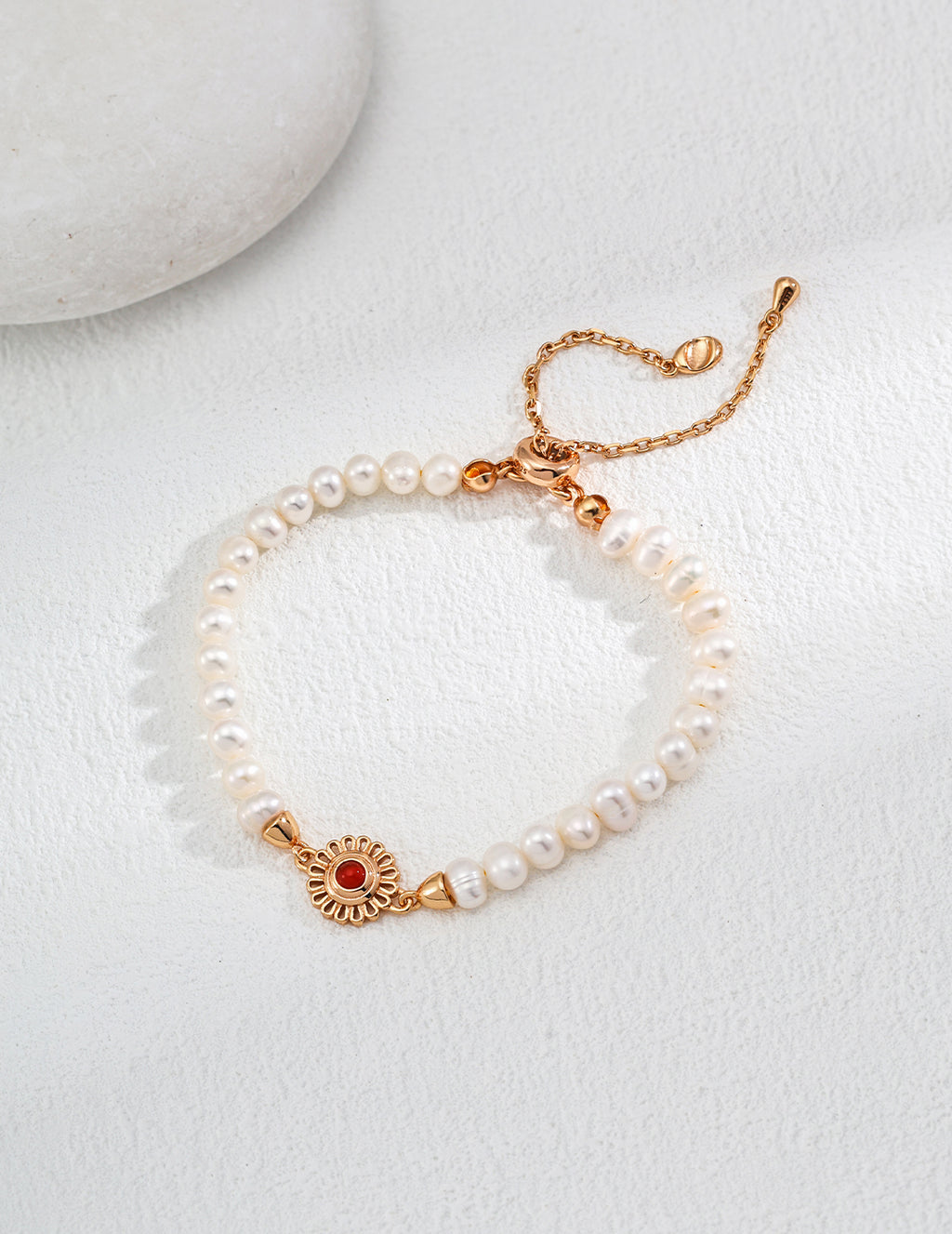 925 Sterling Silver Pearl and Agate Adjustable Bracelet