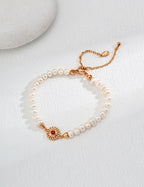 925 Sterling Silver Pearl and Agate Adjustable Bracelet