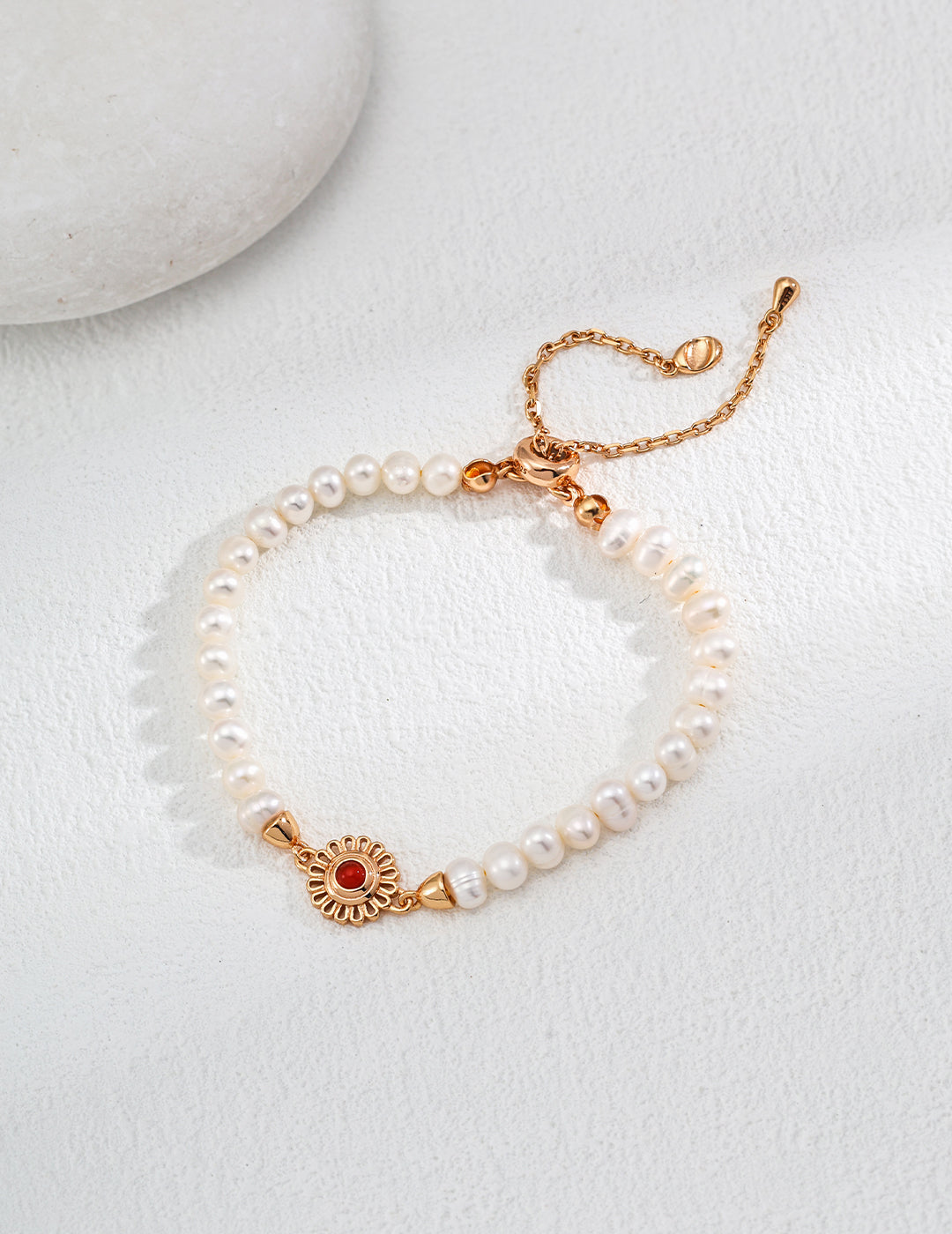 925 Sterling Silver Pearl and Agate Adjustable Bracelet