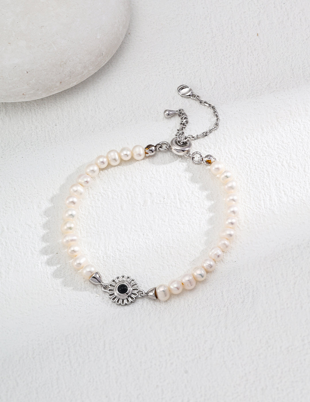 925 Sterling Silver Pearl and Agate Adjustable Bracelet